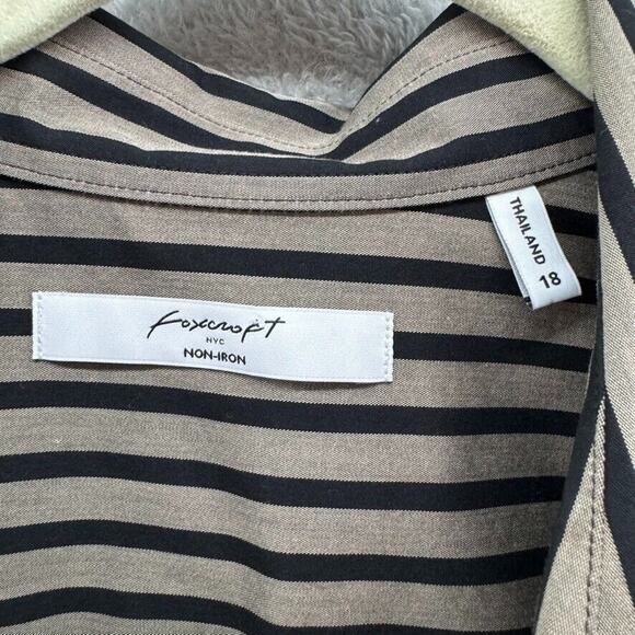 Foxcroft Top Womens 18 Brown Black Striped Button Up Shirt Non-Iron Long Sleeve - Picture 2 of 12